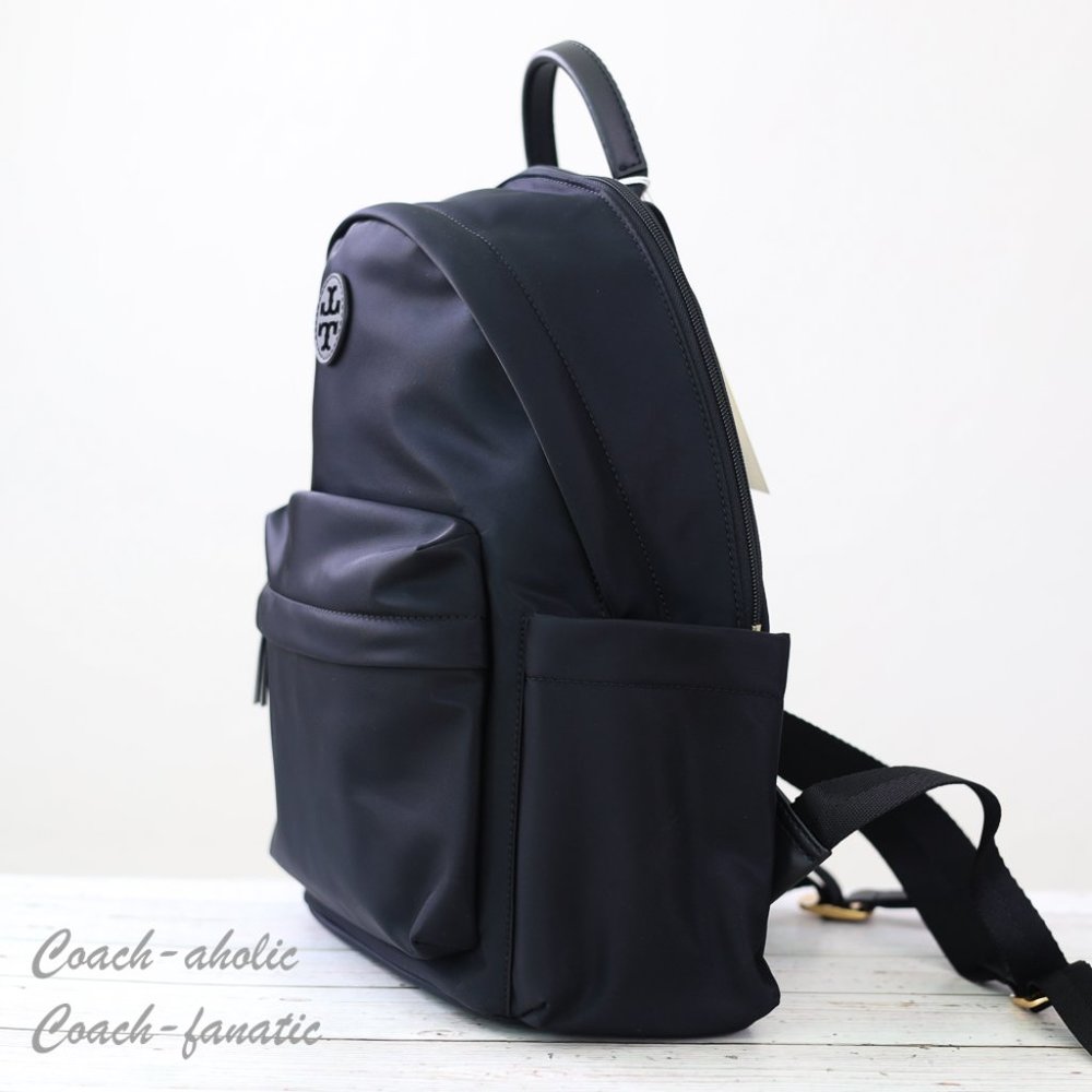 NWT Tory Burch Ella Logo Dual Zip Compartment Nylon Backpack in Black - Picture 5 of 13